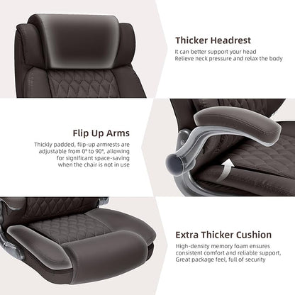 Large High Back Office Chair with Flip Arms- Executive Desk Chair with Locking Wheels, Adjustable Lumbar Support, Ergonomic Synthetic Leather Computer Chair Prevents Cats Scratching