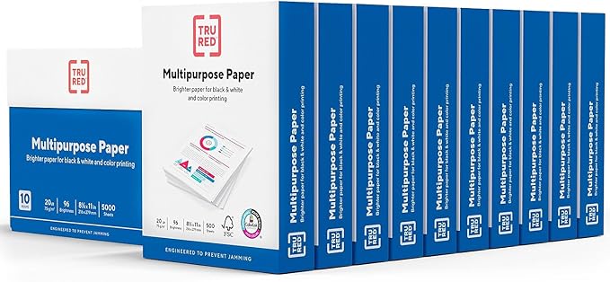 Staples TRU RED Printer Paper, 8.5" x 11" -inch, 20 lbs., 96 Brightness Rating. Matte White Paper Finish (500 Sheets/Ream, 10 Reams/Carton)