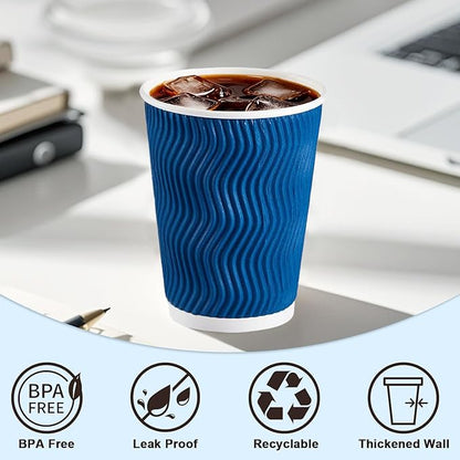 500 Pack 12oz Disposable Coffee Cups,Insulated Ripple Wall Paper Coffee Cups Bulk 12ounce,Hot & Cold Beverage Cup for Party,Home,Office,Cafe,Travel(Navy)