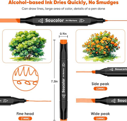 Soucolor Alcohol Markers Art Set, Aesthetic Cute Preppy Stuff School Supplies,Art Kits Supplies Gifts for Teens Girls Boys,101 Dual Tip Sketching Coloring Drawing Markers for Kids Adult Coloring Books