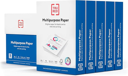 Staples TRU RED Color Printer Paper - 8.5" x 11", 1 Carton of 5 Reams for 2,500 Total Sheets, 20 lbs, 96 Bright Paper - Acid-Free and Engineered to Prevent Jamming
