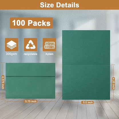100 Packs 10 Assorted Colors Blank Cards and Envelopes 4.25 x 5.5 Heavyweight Folded Cardstock and A2 Envelopes Self Seal for Invitations, Wedding, DIY Greeting Cards, Thank You Cards