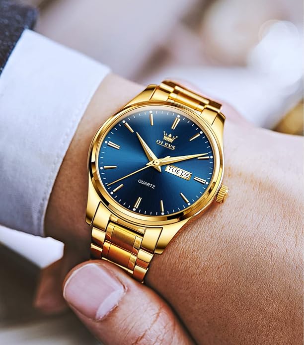 OLEVS Men's Luxury Watch Waterproof Luminous Easy Read Chronograph Watches Full Gold/White Dail/Black Face with Calendar Wristwatch