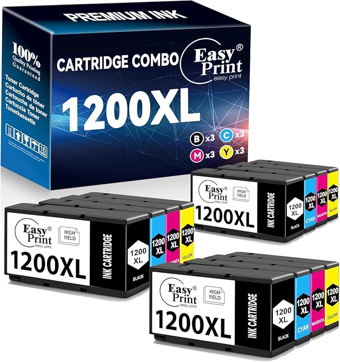 EASYPRINT Compatible 1200XL Ink Cartridges Replacement for Canon PGI-1200 PGI 1200XL Used for Canon MAXIFY MB2720 MB2120 MB2320 MB2020 MB2350 MB2050 (3Black, 3Cyan, 3Magenta, 3Yellow, 12 Pack)