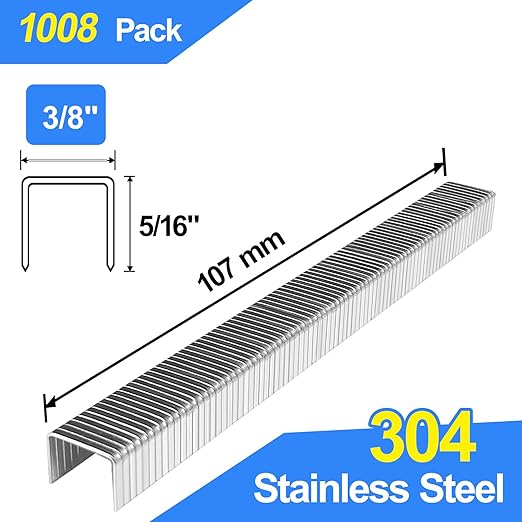 20 Gauge 304 Stainless Steel T/50 Staples - 3/8" Crown Upholstery Staples, 1/4"~9/16" Leg Length, 1008 Counts, Compatible with Staple Gun & T-50 Stapler (5/16"-1008 PCS)