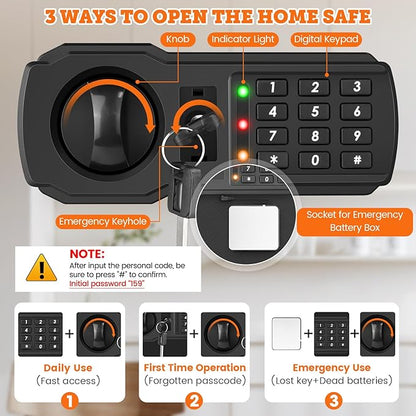 16.53'' Tall Fireproof Safe Box, 2.3 Cuft Home Safety Box with Fireproof Waterproof Bag, Anti-Theft Security Document Safe with Combination Lock & Removable Shelf, Large Safes for Home Cash Medicine