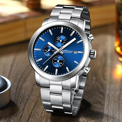 CRRJU Mens Stylish Casual Quartz Watches for Men Luxury Waterproof Calendar Chronograph Japan Movement Wristwatches