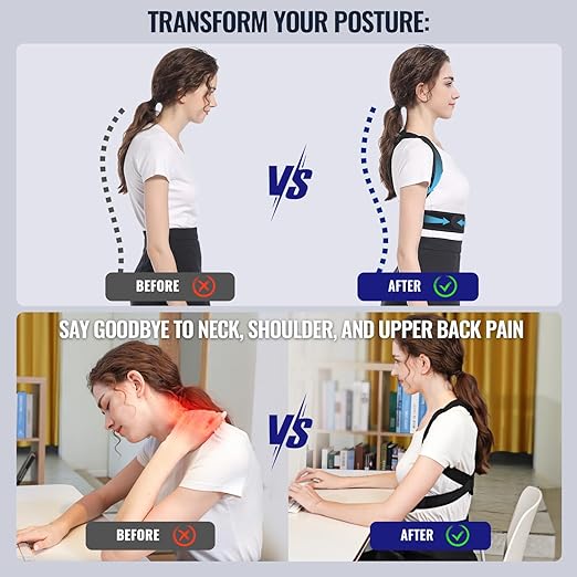 Fit Geno Posture Corrector for Petite Women and Men: Adjustable Upper Back Brace - Improve Posture Correct Hunchback Slouching Invisible Under Clothes (Medium)