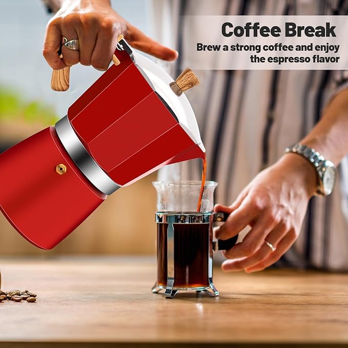 12 Cup Aluminum Moka Pot Classic Stovetop Espresso Coffee Maker 600ml 20oz Coffeemaker Percolator Mocha Pot Greca Coffee Maker Cafe Makers for Italian and Cuban Café Brewing Red