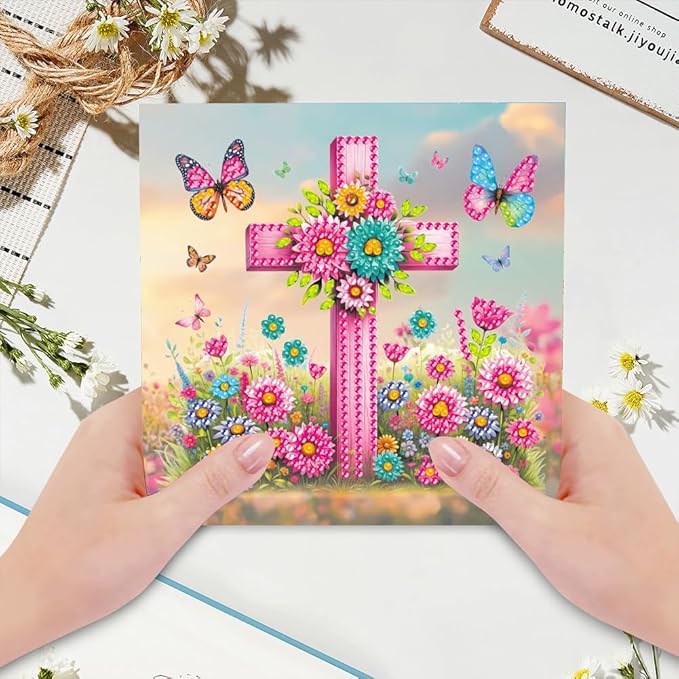 6pcs DIY Cross Diamond Art Painting Greeting Cards Kit, Rhinestone Art Holiday Birthday Card Set with Envelopes, DIY Festival Craft for Girlfriend, Christmas Valentine Gift Making Supplies