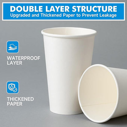 RACETOP 16 oz 50 Pack Disposable Paper Coffee Cups with Lids and Sleeves, White Disposable Paper Cups, To Go Hot Cups for Coffee Hot Liquid, Ideal for Cafes, Bistros