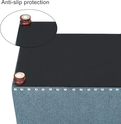Adeco Rectangular Storage Ottoman Foot Rest Stool, Fabric Button Tufted Storage Ottoman with Hinged Lid (Cyan)