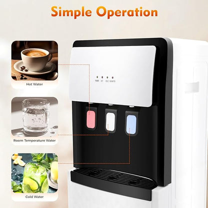 Bottom Loading Water Cooler, Standing Water Dispenser with 3 Temperature Settings - Hot, Cold & Room Water, Hot Cold Water Dispenser for Homes, Kitchens, Offices, Dorms (White)
