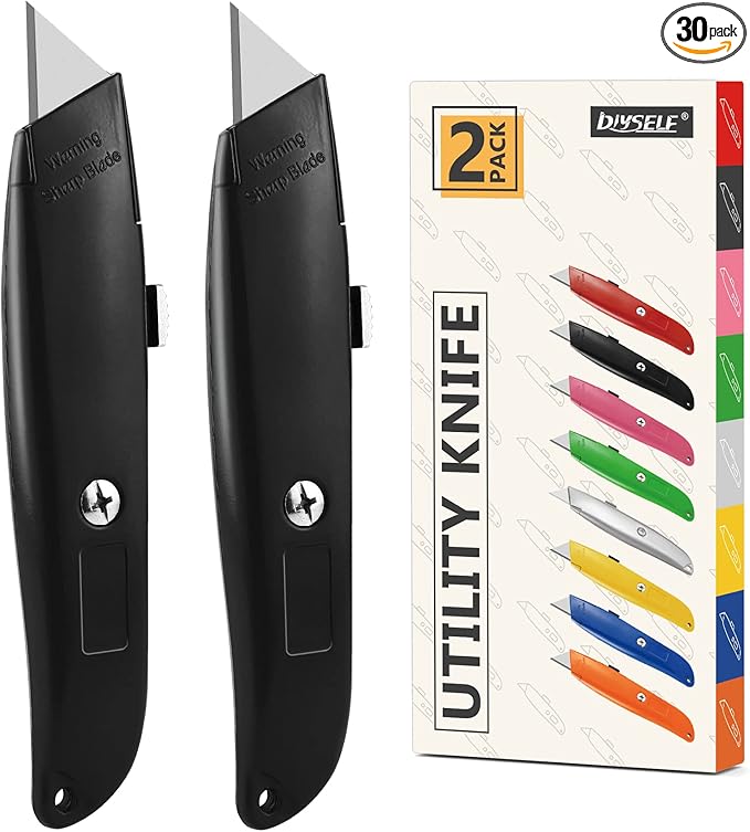 DIYSELF 30 Pack Box Cutter Heavy Duty Aluminium Shell Utility Knife | SK5 Steel Sharp Blade | Retractable Knife for Cutting Cartons Ropes and Cardboard | Home and Office Use (Black)