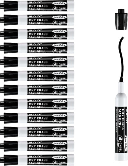 Dry Erase Markers, Chisel Tip Whiteboard Marker, Low Odor Thick Dry Markers, 12 Bulk Black Color Markers for Kids/Teachers.