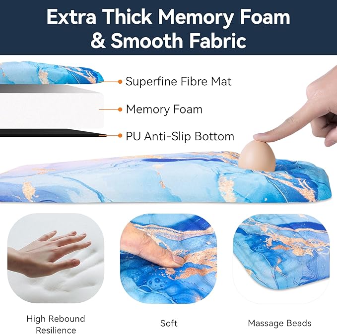 Ospelelf Mouse Pad with Wrist Rest Ergonomic Comfortable Pain Relief Mousepad Wrist Support for Computer Blue Marble