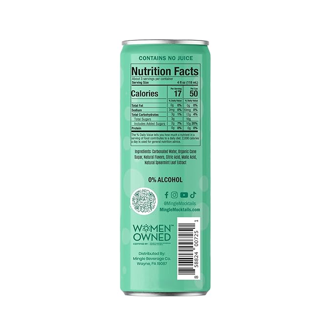 Mingle Mocktails Cucumber Melon Mojito, Premium Non-Alcoholic Drinks, Refreshing Pre-Mixed Drinks, Healthy Alternatives, Canned Mocktails, 12 fl. oz. Cans, Pack of 12