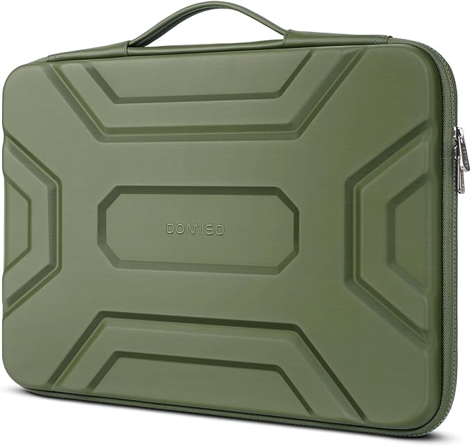 DOMISO 17 inch Laptop Sleeve with Handle Shockproof Computer Bag Waterproof EVA Protective Carrying Case for 17.3" HP Dell Asus Lenovo Laptop, Green