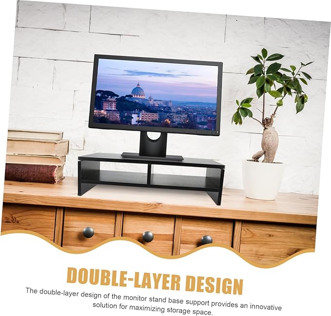 Monitor Stand Desk Organizer Laptop Riser Elevated Computer Shelf with Storage Space for Office Desktop Workspace Black Walnut