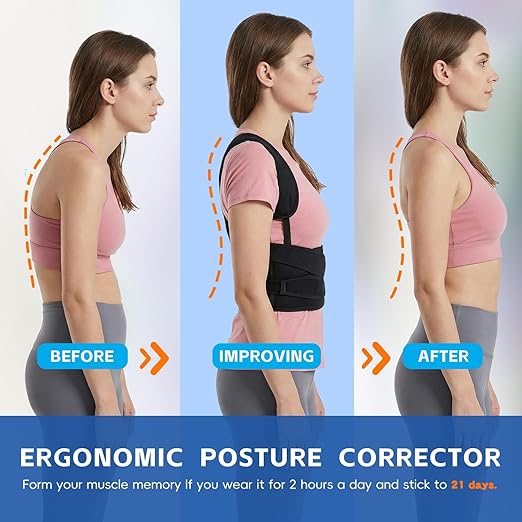 Back Brace Posture Corrector for Men & Women, Upgraded Full Back Support with Adjustable Shoulder Straightener and Waist Support Straps, Breathable Back Brace for Office Work, Long Sitting & Daily Wear, Comfortable Posture Support for Upper & Lower Bac...