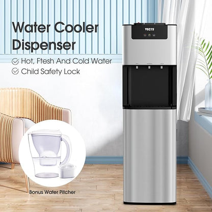 VECYS Bottom Loading 3 5 Gallon Self-Clean Water Dispenser, Hot Cold Room Temper Water Cooler with Child Safety Lock, 304 Stainless Steel Reservoirs and Water Intake Tube