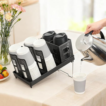 Cup and Lid Holder, Coffee Cup Holder with Straw Organizer, Adjustable Plastic Cup Dispenser, Upright Paper Cup Storage, for Countertop, Coffees Station, Office, Bar Restaurant, Breakroom