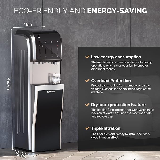 ICEPURE 6-in-1 Bottleless Water Cooler with Ice Maker with 3-Stage Reverse Osmosis Filters, WiFi, Bullet and Crushed Ice, 35lbs/24H, Hot and Cold Water, Child Lock, Stainless Steel