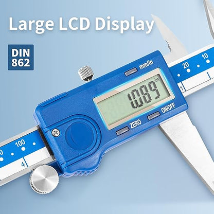 Dasqua Left-Handed Digital Caliper 0-8"/200mm Stainless Steel with Large LCD Screen, Dual Reading in/mm, Accuracy ±0.0015"/0.03mm, Resolution 0.0005"/0.01mm, High Precision Caliper Measuring Tool