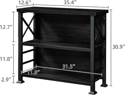 HOMBAZAAR Book Shelf,3 Tier Small Bookshelf with Metal Frame and Backboard,Black Deep Bookcase with Engineered Wood Shelves,Short Shelf Bookcase for Living Room,Bedroom and Office
