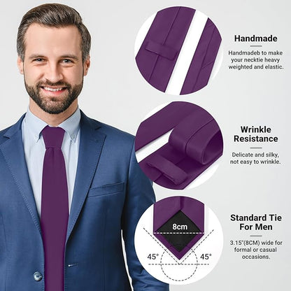 Black Ties For Men Solid Pure Color Formal Neckties 3.15" (8CM) Men's Tie for Business and Wedding with Gift Box