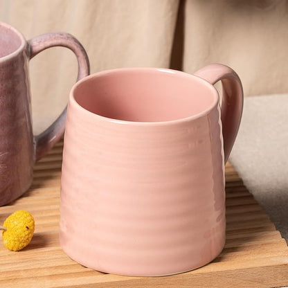 Ceramic Coffee mugs, 21 oz, Extra Large Mugs, Big Tea Cup, Large Handle, Pottery Mug, Big Belly, Transmutation Glaze，Wide Bottom, stripe pattern, Microwave & Dishwasher Safe. (Pink)