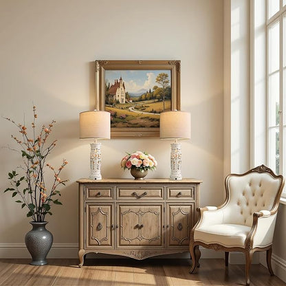BOBOMOMO 27.25” Farmhouse Table Lamps Set of 2 – Antique White Bedside Lamps with Night Light & USB A+C Ports, Vintage Lamps for Bedroom, Living Room, Entryway, Console Table (Bulbs Included)
