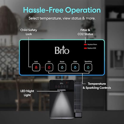 Brio Sparkling 600 Countertop Water Cooler 2 Stage Filter System & UV Water Sterilizer | Reduces PFAS & Microplastics | Instant Hot, Cold, Room Temperature and Sparkling Water Tank + Direct Water Line