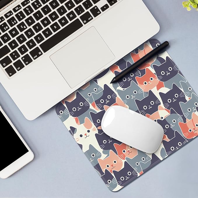 Square Mouse Pad with Stitched Edge, Premium Mousepad Washable Cloth. Computer Mouse Pad with Non-Slip Rubber Base, Mouse Pads for Computers Laptop Mouse 9.25x7.75x0.12 inch-Round Face Cat