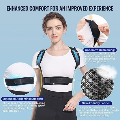 Fit Geno Posture Corrector for Petite Women and Men: Adjustable Upper Back Brace - Improve Posture Correct Hunchback Slouching Invisible Under Clothes (X-Small/Small)