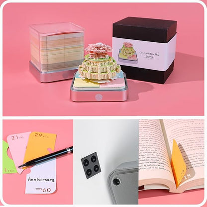 3D Time Piece Calendar 2026 DIY Calendars Tear Away Carving Art 3D Memo Pad Calendar With LED Lights sculpture artsy pads calendar notepad for Desktop Decor-Sky castle