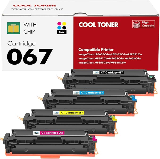067 Toner Cartridge Set 067H MF654Cdw MF656Cdw Compatible for Canon Color ImageCLASS LBP632Cdw MF654Cdw MF653Cdw LBP633Cdw MF652Cdw MF650C Printer 4 Pack High Yield Ink (Black Cyan Yellow Magenta)