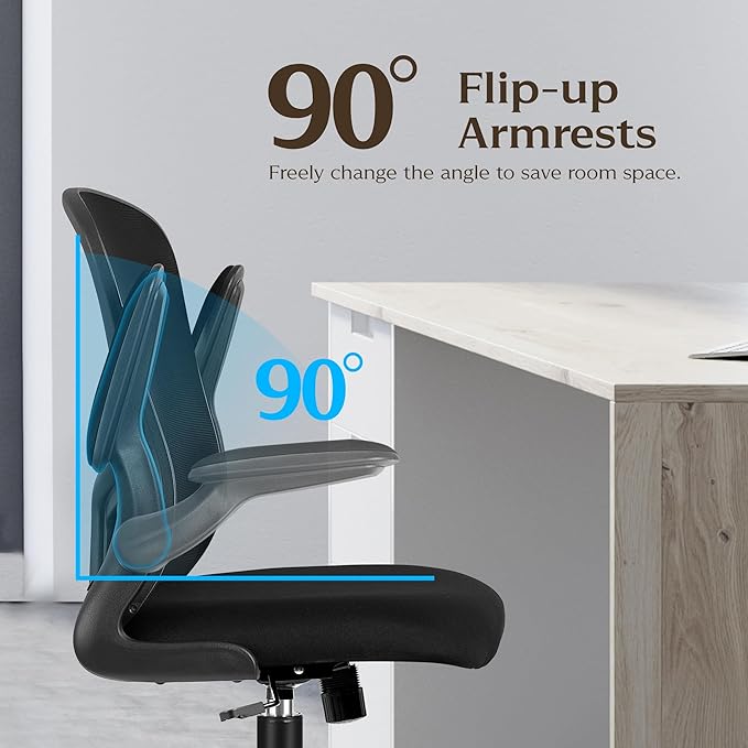 FelixKing Office Desk Chairs, Ergonomic PC Desk Chair with Wheels, Adjustable Lumbar Support and Height, Swivel Computer Chair with Flip-up Armrests, Ergo Mesh Backrest for Working (Black, Pack of 4)
