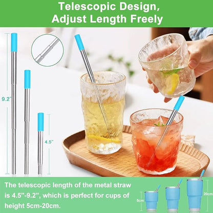 Kynup 4Packs Reusable Straws, Metal Straw with Silicon, Travel Drinking Straws with Case, Keychain, Cleaning Brushes, Silicon Pcs Perfect for Travel, Gifts (20 PCS) Blue-Rose Gold-Red-Turquoise