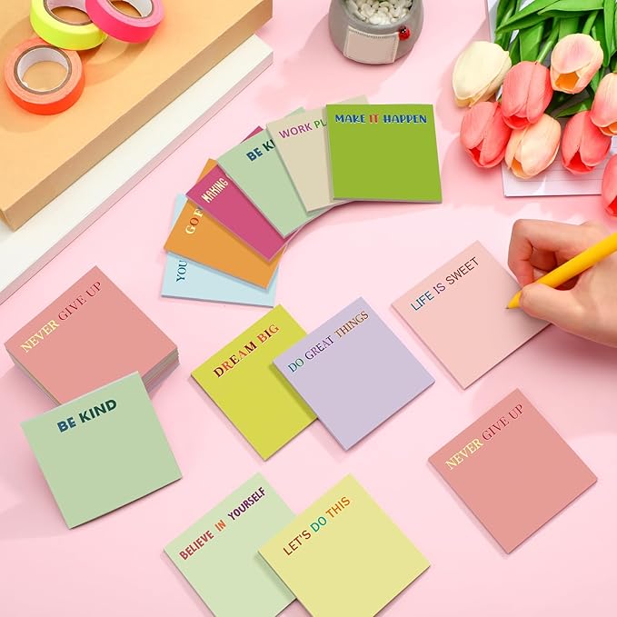 Yinder 24 Pcs Inspirational Sticky Notes Christmas Stocking Stuffers Motivational Sticky Notes Pad Employee Appreciation Gift Bulk for Teacher Nurse Coworker Office 3 x 3'' (Motivational,Macaroon)