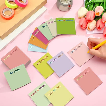 Yinder 24 Pcs Inspirational Sticky Notes Christmas Stocking Stuffers Motivational Sticky Notes Pad Employee Appreciation Gift Bulk for Teacher Nurse Coworker Office 3 x 3'' (Motivational,Macaroon)