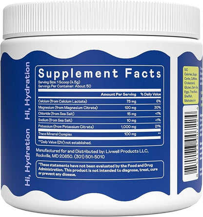 Hi-Lyte K1000 Electrolytes Powder Mix Unflavored Keto & Performance, 50 Servings