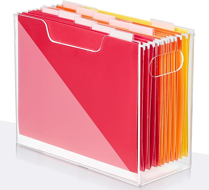 Acrylic File Folder Organizer, Clear Hanging File Organizer Portable File Holder with Handles, Desktop Letter Size File Box for Desk Home Office School -1 Pack