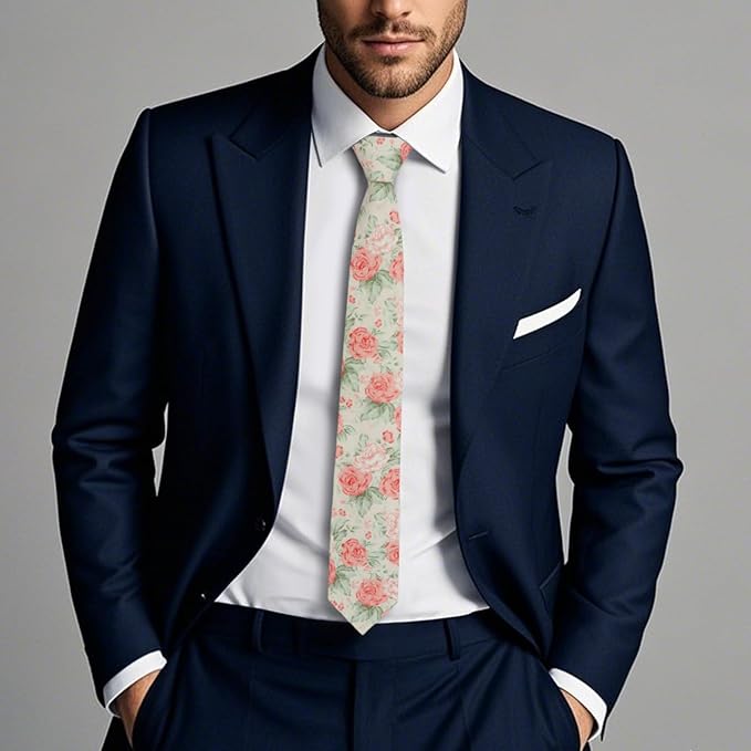 Cotton Floral Ties for Men 2.76" Men's Skinny Tie Linen Flower Printed Neck Tie for Wedding Dating Party