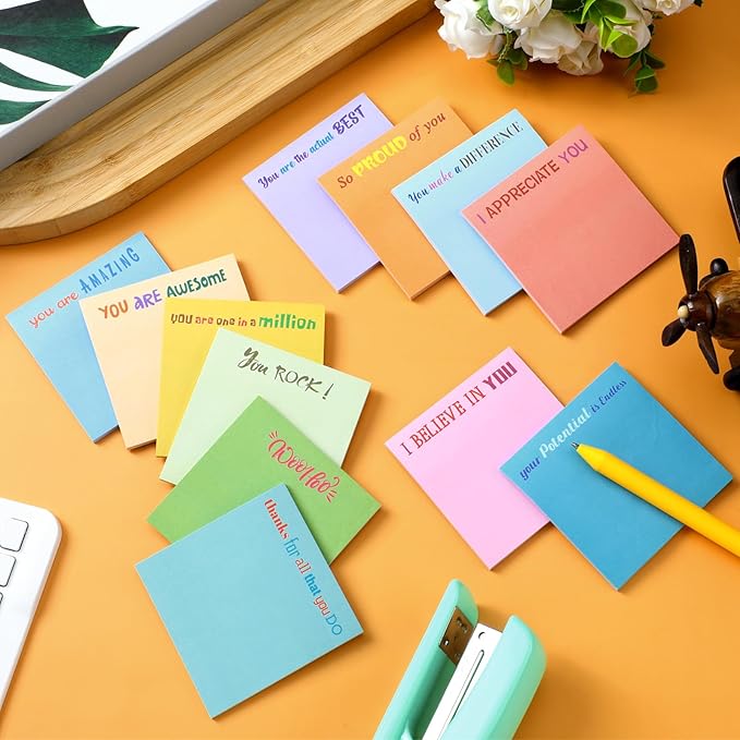 Yinder 12 Pcs Employee Appreciation Sticky Notes Xmas Gift Bulk Motivation Note Pads Mini Inspirational Note Gift for Teacher Nurse Staff Coworker Office Supply 3 x 3'' (Appreciation,Simple Color)