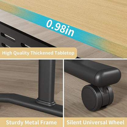 Conference Table Folding Conference Room Tables, Modern Mobile Meeting Training Table with Silent Wheels, Foldable Seminar Table for Offices, Classrooms, Libraries (10, Maple, 55.1in)