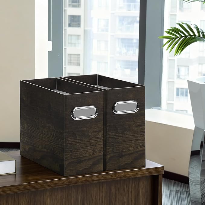 Oterri Cardboard File Organizer Box for Hanging File Folders Letter Size,File Box for Computer Desk,File Cabinet,Working Home,Office,Classroom (Brown Wood Grain Print, Letter Size - 2 Packs)