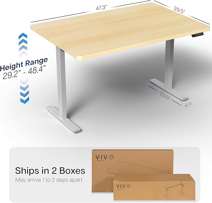 VIVO Electric 48 x 30 in Standing Desk, Memory Height Adjustment, 1B Series, One-Piece Light Wood Top, Gray Frame, DESK-KIT-1G5C