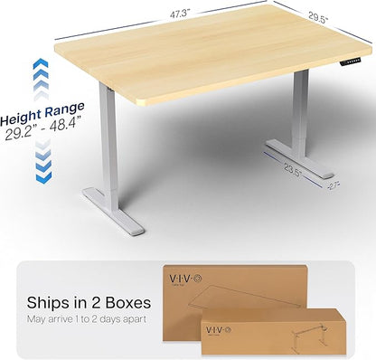 VIVO Electric 48 x 30 in Standing Desk, Memory Height Adjustment, 1B Series, One-Piece Light Wood Top, Gray Frame, DESK-KIT-1G5C