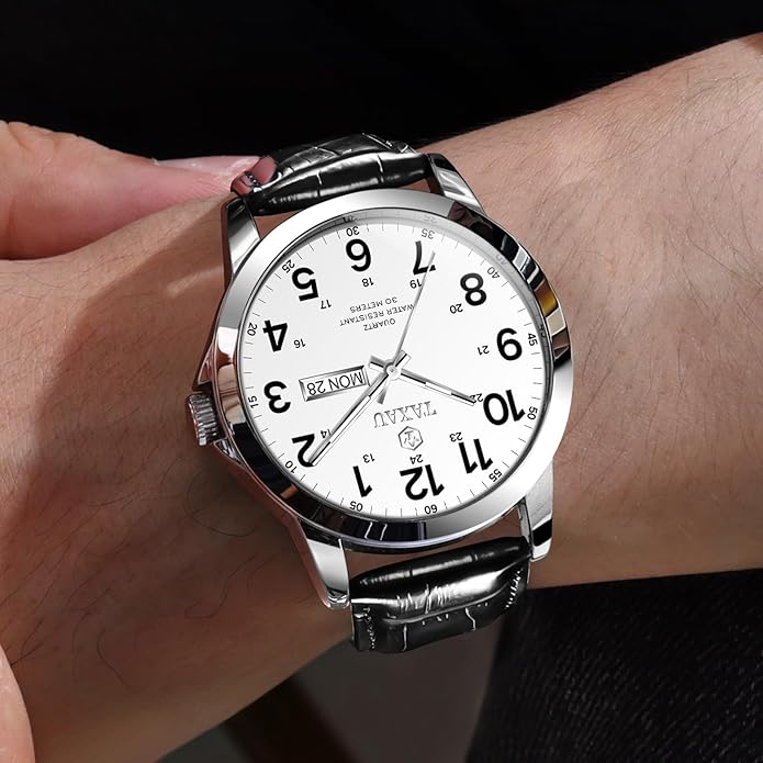 Watches for Men Leather Large Arabic Numerals Mens Watches Waterproof Band with Date Quartz Men's Wrist Watch